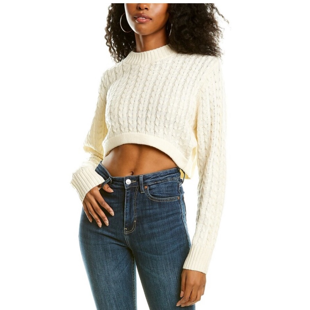 WeWoreWhat Cropped Mock Neck Cable Sweater
